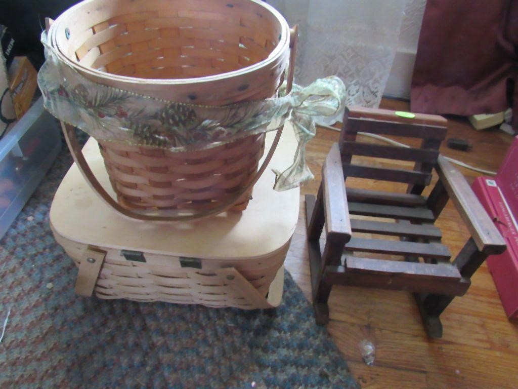 Baskets and a doll chair