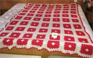 Red and White Granny Square Afghan