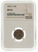 1876-S US SEATED LIBERTY 10C SILVER COIN NGC MS64