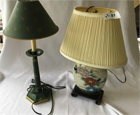 2 Table Lamps w/Shades-One Ceramic,One Wood