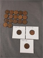 1951 (17) and 1947 D (3) wheat pennies