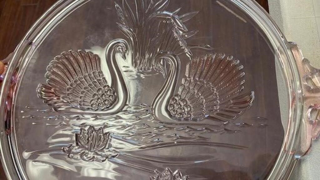 14" Glass Swan Serving Platter