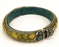 Natural Tibet Hand Made Amber & Turquoise Bangle