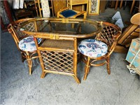 glass & rattan oval table & chair breakfast set