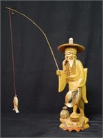 Hand carved wood Chinese fisherman,