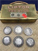 Old Lipton Tin With 6 Coins