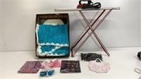 Childs Ironing Board with Iron and Doll Clothes