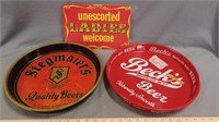 2 Metal Bar Trays & Cardboard Sign