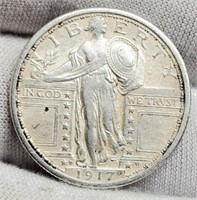 1917-D Type 1 Standing Liberty Quarter AU, Nice