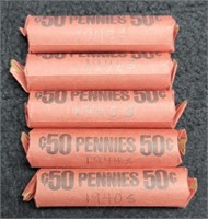 (5) Rolls "S" Mint Wheat Cents: