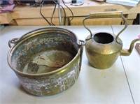 Copper Kettle & Brass Pot