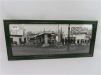 Framed Vintage Gas Station Photo - 9" x 21"