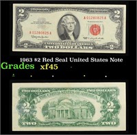 1963 $2 Red Seal United States Note Grades xf+