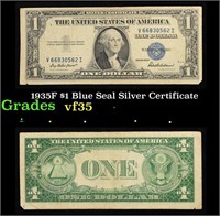 1935F $1 Blue Seal Silver Certificate Grades vf++