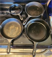 Lot of 4 Unmarked Cast Iron Skillets