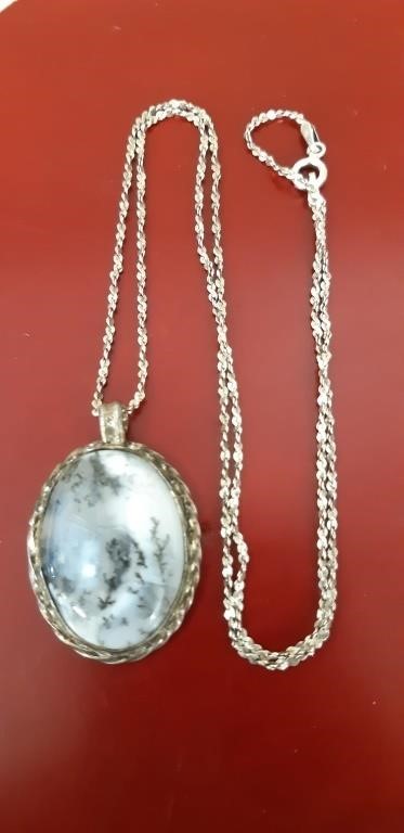 Large Sterling Silver Dendritic Opal pendant on a