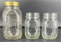 3 Green Tint Glass Anniversary Mason Jars
