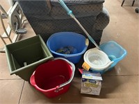 Cleaning supplies, planter