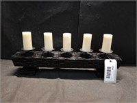 WOOD CANDLE STAND WITH CANDLES