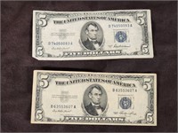 (2) 1953 $5 Silver Certifiate Notes