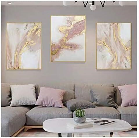 3 Piece Framed Canvas Wall Art Pink Gold Abstract