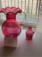 2 Cranberry glass pieces