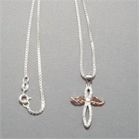 Sterling Silver CZ Cross/Angel Pendant & Chain