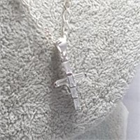 Sterling Silver CZ Cross Pendant & Chain