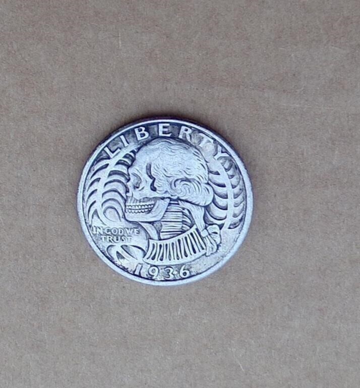 Skull Hobo Style Quarter Challenge Coin