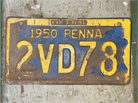 1950 PENNA LICENSE PLATE