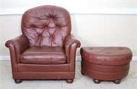 Leather Reclining Easy Chair w/ Ottoman
