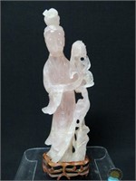 Rose quartz carving of a scholar, 11" high excl.