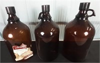 3 Brown Glass Jugs With Lids -13'' Tall