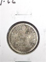 1877-CC Seated Liberty Silver Dime marked Good