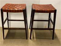 2 Woven Leather Seat Stools
