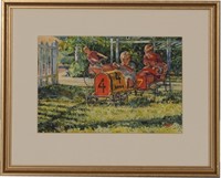 John Francis Marsh, Watercolor, Pedal Car Race