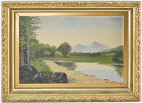 Mountain Lake Landscape Oil Painting Signed Alice
