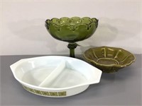 Vintage Pyrex Divided Dish, Glass Compote, etc