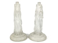 Pr Frosted Glass Lamp Bases Nude Figures