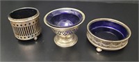 Silver Plate Vessels with Cobalt Glass Inserts