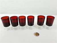 6 coupes en verre rouge, vintage