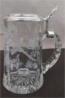 Vintage BMF Etched Crystal Beer Stein w/Thumb