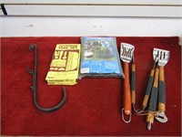 Barbeque grill tools, plant hook, refuse storage