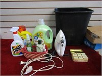 Laundry soap and more in trash can, electric