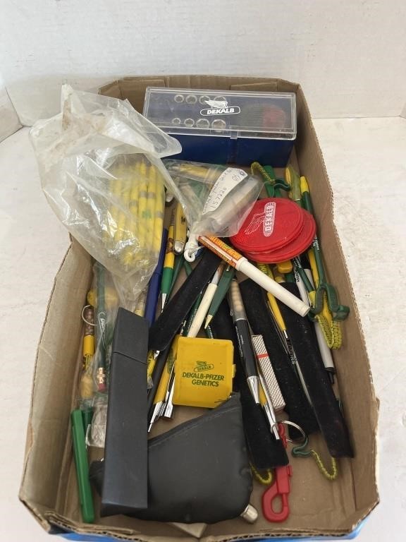 Flat of Dekalb Pens, Reflectors, Knives and More