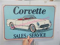 modern "corvette sales & service" metal-tin sign