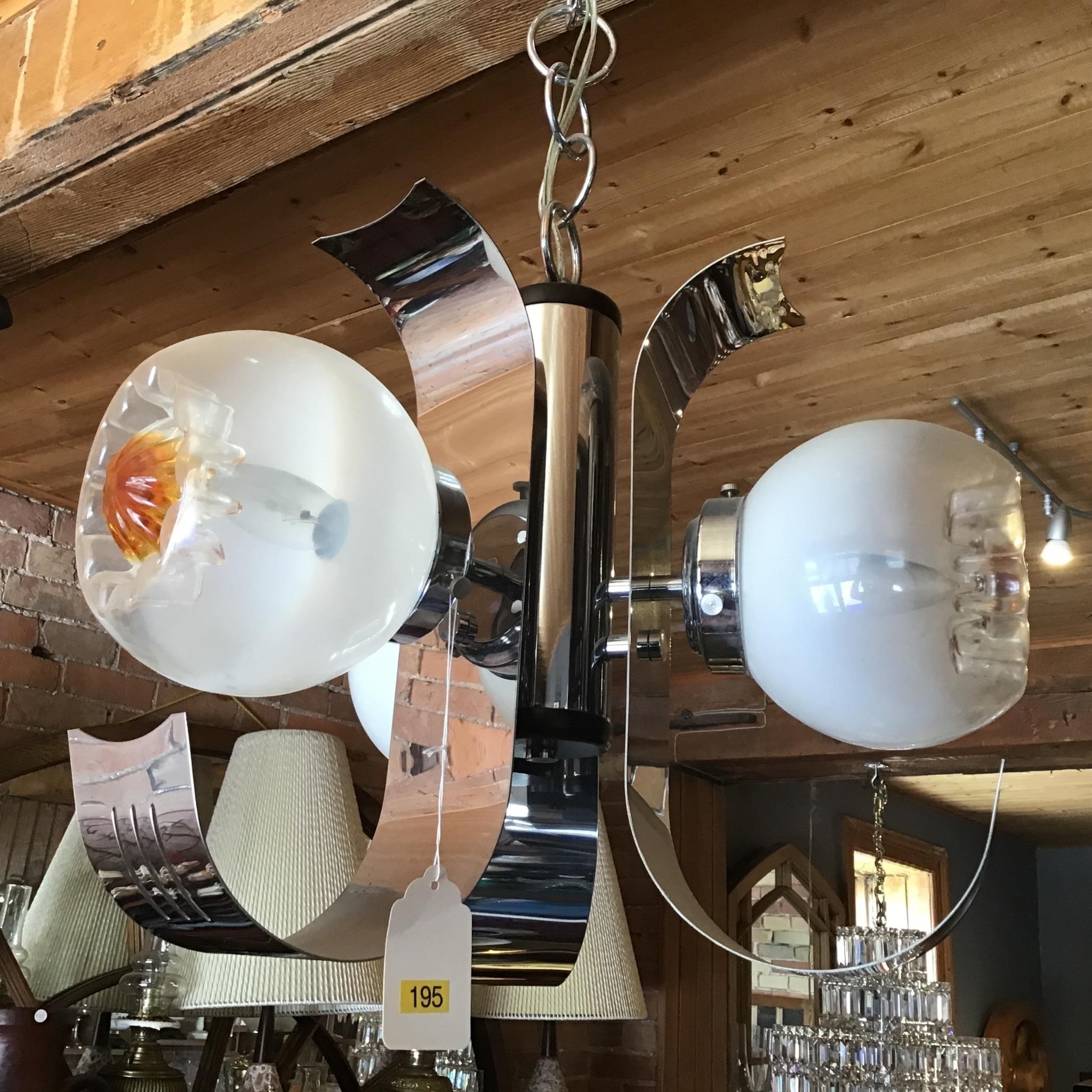 CHROME GLASS GLOBE MID CENTURY LIGHT FIXTURE