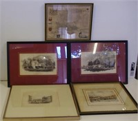 Five assorted framed prints