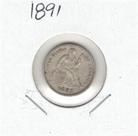 1891 U.S. Silver Seated Liberty Dime