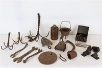 Assorted Old Metal Tools, Square Nails, Casters